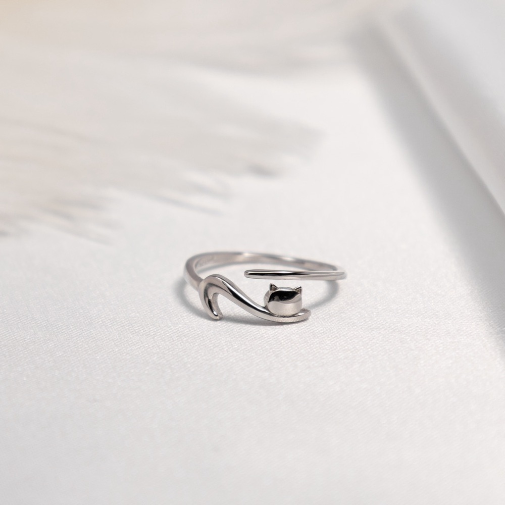 925 Silver Cat Ring, Silver Kitty Ring,High Quality Adjustable Cat Ring